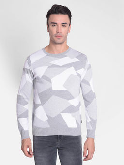 CRIMSOUNE CLUB - Men's Grey Printed Sweater