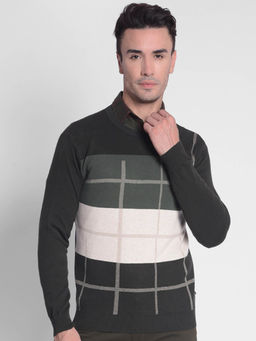 CRIMSOUNE CLUB - Men's Olive Colourblocked Sweater