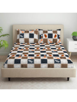 Welspun - Dazzle Microfiber Orano Changete Print Double Bedsheet with 2 Pillow Covers Dark Grey