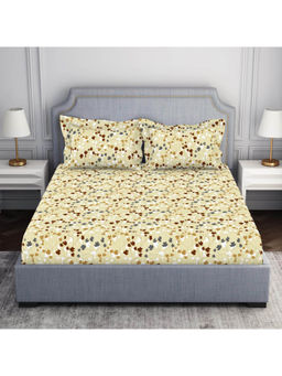 Welspun - Serene 100% Cotton Floral Print King Bedsheet with 2 Pillow Covers White