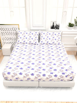 the White Moss - Clay Printed 100% Pure Cotton Queen Bedsheet with 2 Pillow Covers Purple