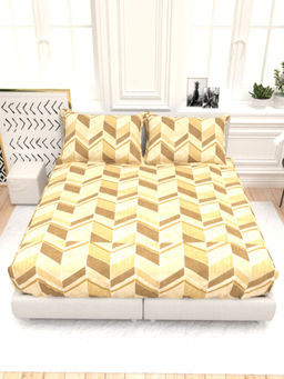 the White Moss - Clay Printed 100% Pure Cotton Queen Bedsheet with 2 Pillow Covers Cream