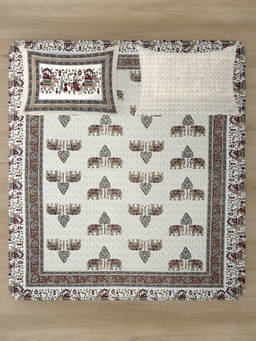 Rajasthan Decor - Cotton Ethnic Print Queen Bed sheet with 2 Pillow Cover