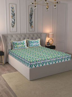 Rajasthan Decor - Floral Printed Light Yellow Colord Pure Cotton King Bed Sheet with 2 Pillow Covers