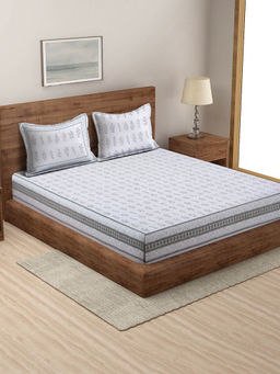 Rajasthan Decor - White Floral Printed 180 TC Cotton King Size Bed Sheet with 2 Pillow Covers