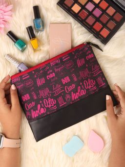 Doodle Collection - Multifunctional Women Printed Cosmetic Pouch - Hello World