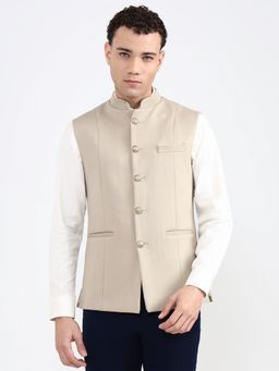 Wyre - Men Beige Solid Blended Nehru Jacket