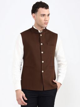 Wyre - Men Brown Solid Blended Nehru Jacket