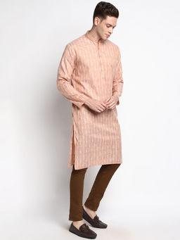 Devoiler - Men Striped Beige Fine Cotton Kurta