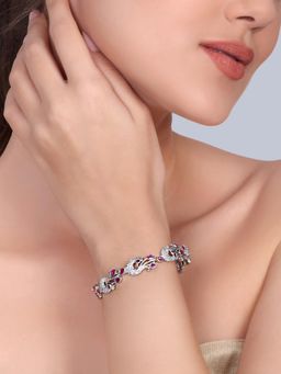 Estele - Rhodium Ruby Pink Peacock Bangle