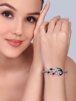 Estele - Rhodium Peacock Blue CZ Kada