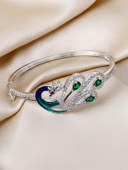 Estele - Rhodium Peacock Green CZ Stones Kada