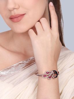 Estele - Rose Gold Peacock Ruby Pink CZ Kada