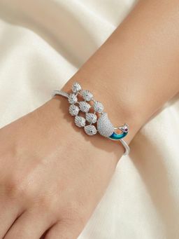 Estele - Rhodium Silver Peacock White CZ Kada