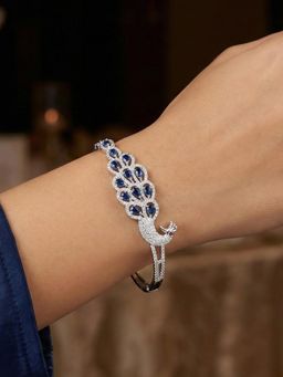 Estele - Silver Peacock Blue CZ Stones Kada
