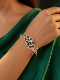 Estele - Rose Gold Peacock Green CZ Kada