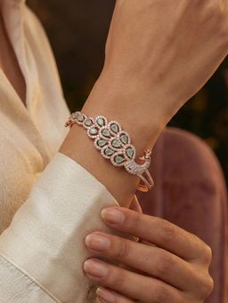 Estele - Rose Gold Peacock Mint Green CZ Kada