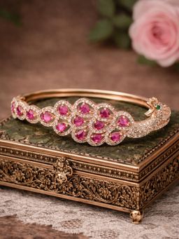 Estele - Pink Rose Gold Peacock Ruby CZ Kada