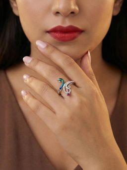 Estele - Rhodium Silver Peacock Ruby CZ Ring