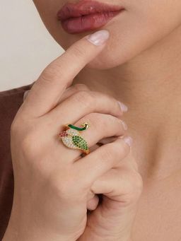 Estele - Gold Peacock Green Ruby CZ Ring