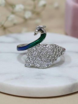 Estele - Silver Rhodium Peacock White CZ Ring