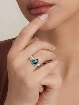 Estele - Rhodium Silver Peacock Emerald CZ Ring