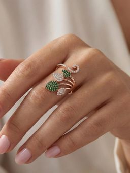 Estele - Rose Gold Peacock Green CZ Ring
