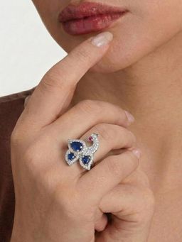 Estele - Rhodium Peacock Blue CZ Ring