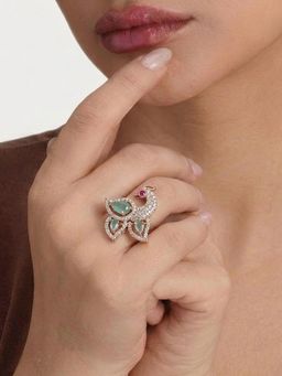 Estele - Rose Gold Peacock Mint Green CZ Ring