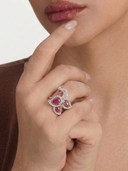 Estele - Rose Gold Peacock Ruby Pink CZ Ring