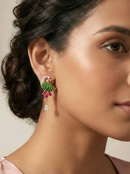 Estele - Multi-Color Gold Plated Peacock Drop Earrings
