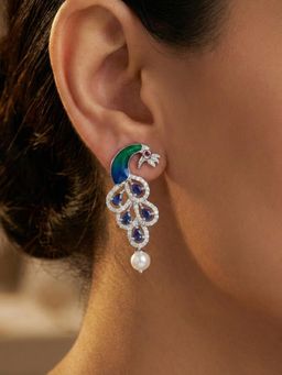 Estele - Mayurika Blue CZ Peacock Earrings