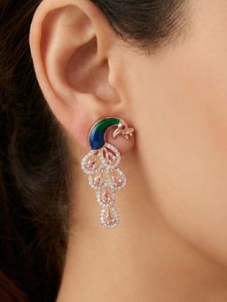 Estele - Pink Mayura CZ Peacock Drop Earrings