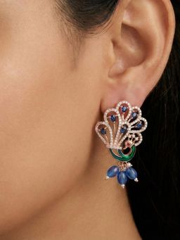 Estele - Rose Gold Peacock Blue CZ Beads Earrings