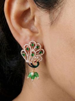 Estele - Rose Gold Peacock Green CZ Drop Earrings