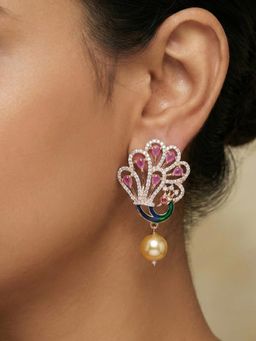Estele - Multi-Color Rose Gold Peacock CZ Pearls Earrings