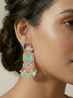 Estele - Rose Gold Peacock Ruby CZ Green Dangle Earrings