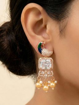 Estele - Rose Gold Peacock White CZ Dangle Earrings