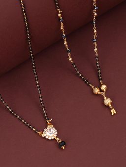PANASH - Multi-Color Gold-Plated Stones Studded & Beaded Mangalsutras (Pack of 2)