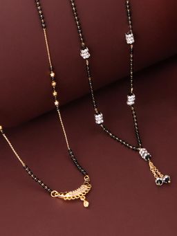 PANASH - White Gold-Plated Stones Studded & Beaded Mangalsutras (Pack of 2)