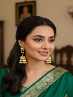 PANASH - White Gold-Plated Artificial Stones Studded & Pearls Jhumkas
