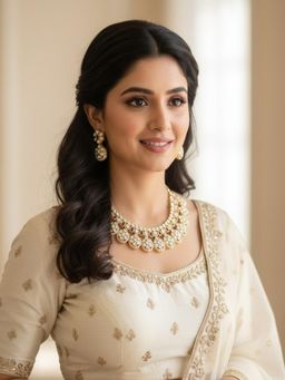 PANASH - Gold-Plated Multi-Color Artificial Stones-Studded Necklace with Earrings