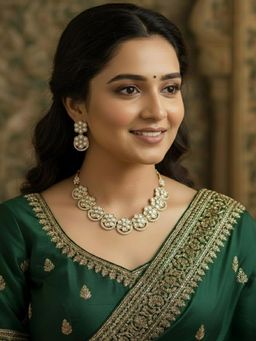 PANASH - Gold-Plated White Artificial Stones Necklace with Earrings