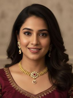 PANASH - Gold-Plated Pink Stones Necklace with Earrings