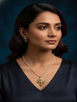 PANASH - Gold-Plated Multi-Color Pearls Stones Necklace with Earrings