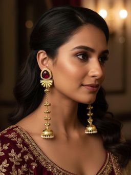 PANASH - Red Geometric Jhumkas Earrings