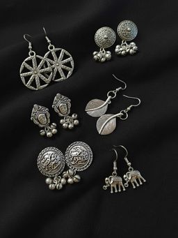 PANASH - Silver Geometric Shaped Drop Earrings (Pack of 6)