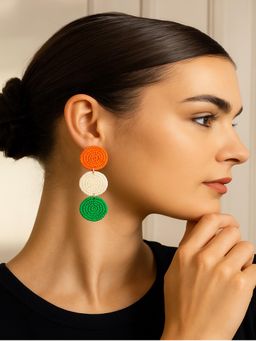 PANASH - Multi-Color Artificial Beaded Tricolor Circular Drop Earrings