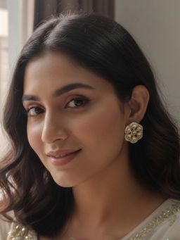 PANASH - White Floral Studs Earrings