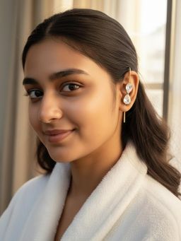 PANASH - White Teardrop Shaped Ear Cuff Earrings